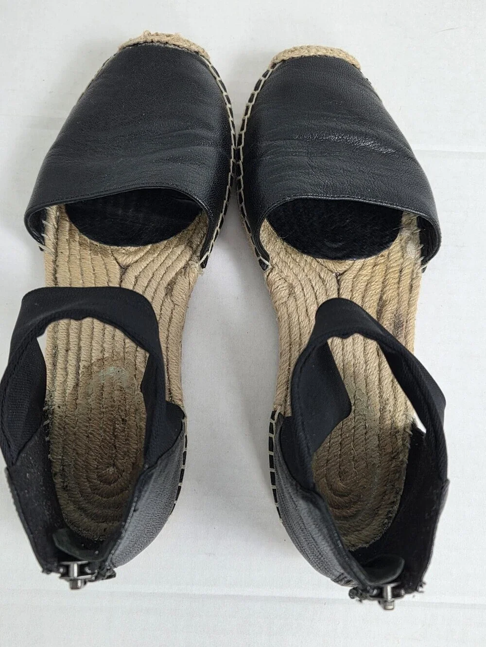 Eileen Fisher Coy Jute Insole Espadrille Black Flat Sandals Size 7.5
